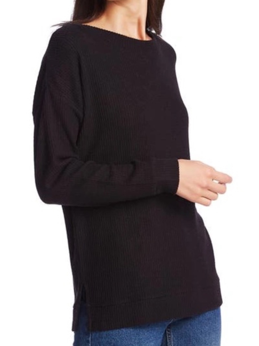 1. State Waffle Knit Long Sleeve Top Criss Cross Back Detail Size Large